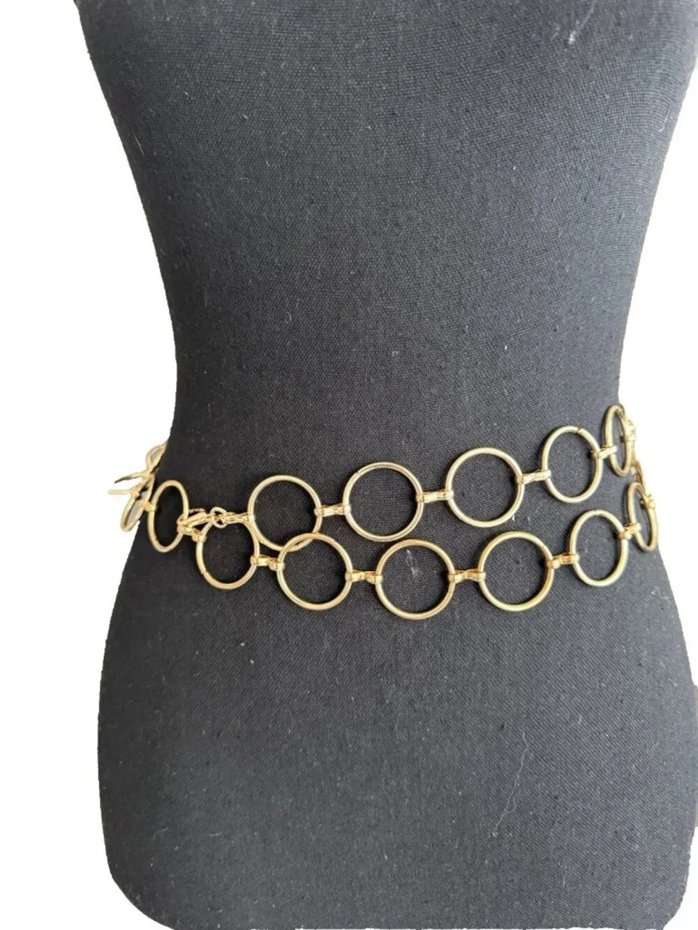 NOIR Belt Long Rope Open Link Chain Circles Goldtone Adjustable ONE SIZE O/S NEW